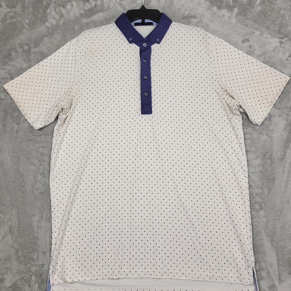 Greyson Men's Large White Tiny Wolf Geometric Print Golf Polo Short Sleeve Shirt